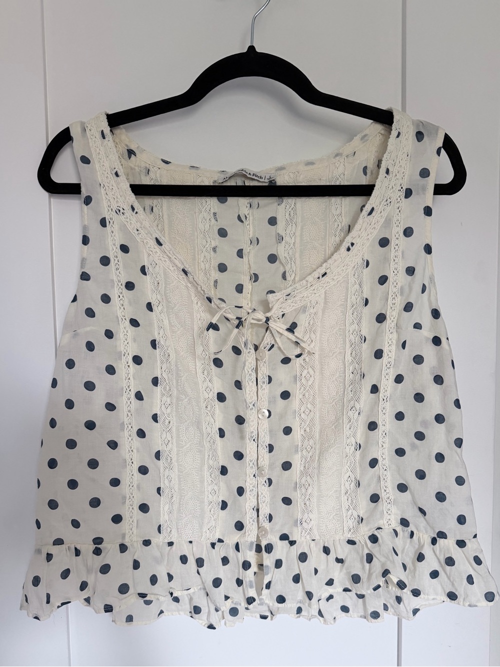Abercrombie & Fitch White Polka Dot Lace-Trim Camisole